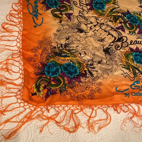 Y2K Ed Hardy by Christian Audigier - beautiful Silk floral Print Scarf - Picture 8 of 13